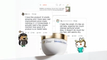 Um pote branco e dourado da Máscara Capilar Dove Intensive Repair. Duas avaliações do Reddit (uma positiva e uma negativa) e dois Snoovatars.