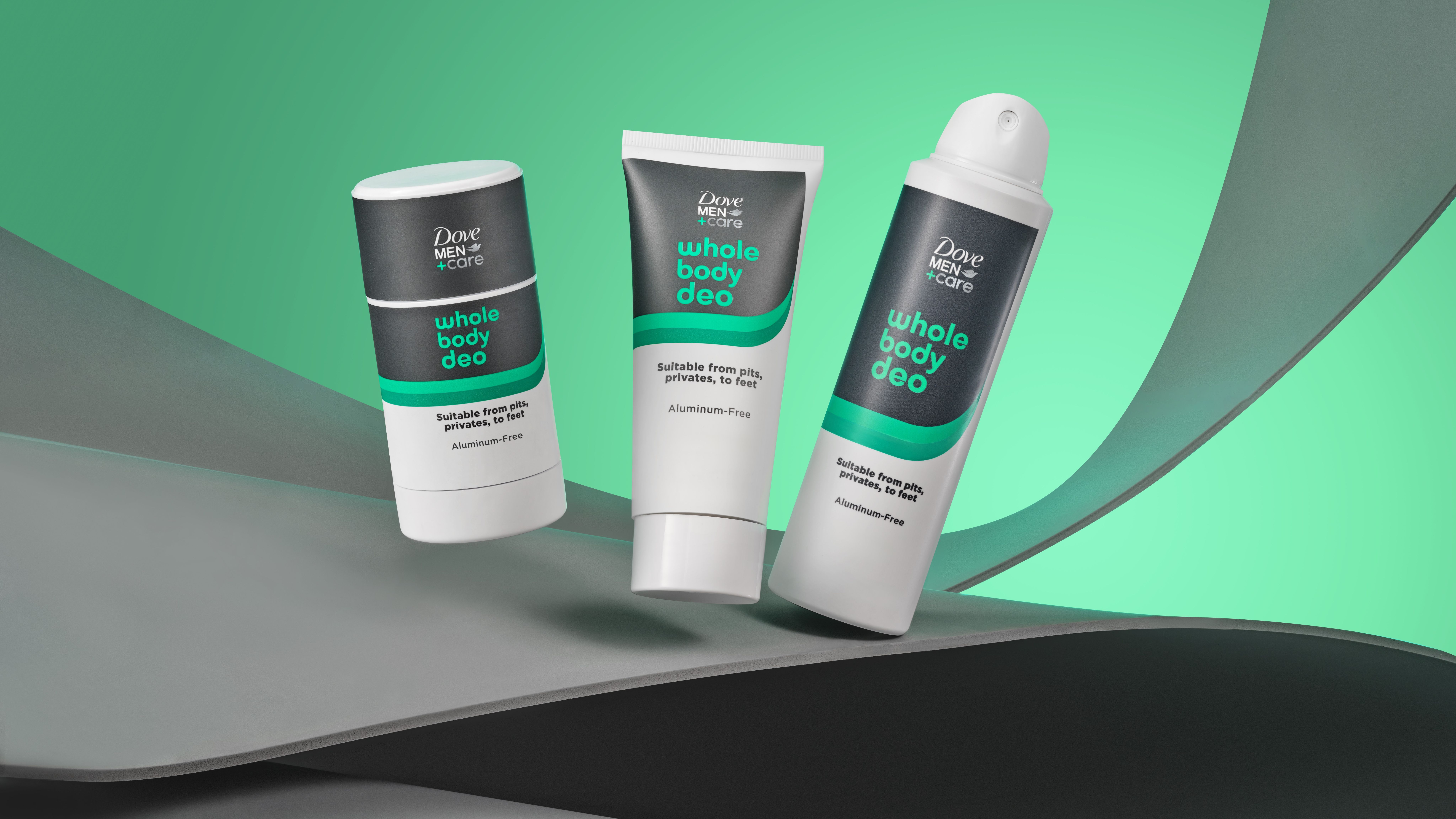A linha completa dos mais recentes desodorantes Dove Men+Care oferece proteção contra odores em todo o corpo.
