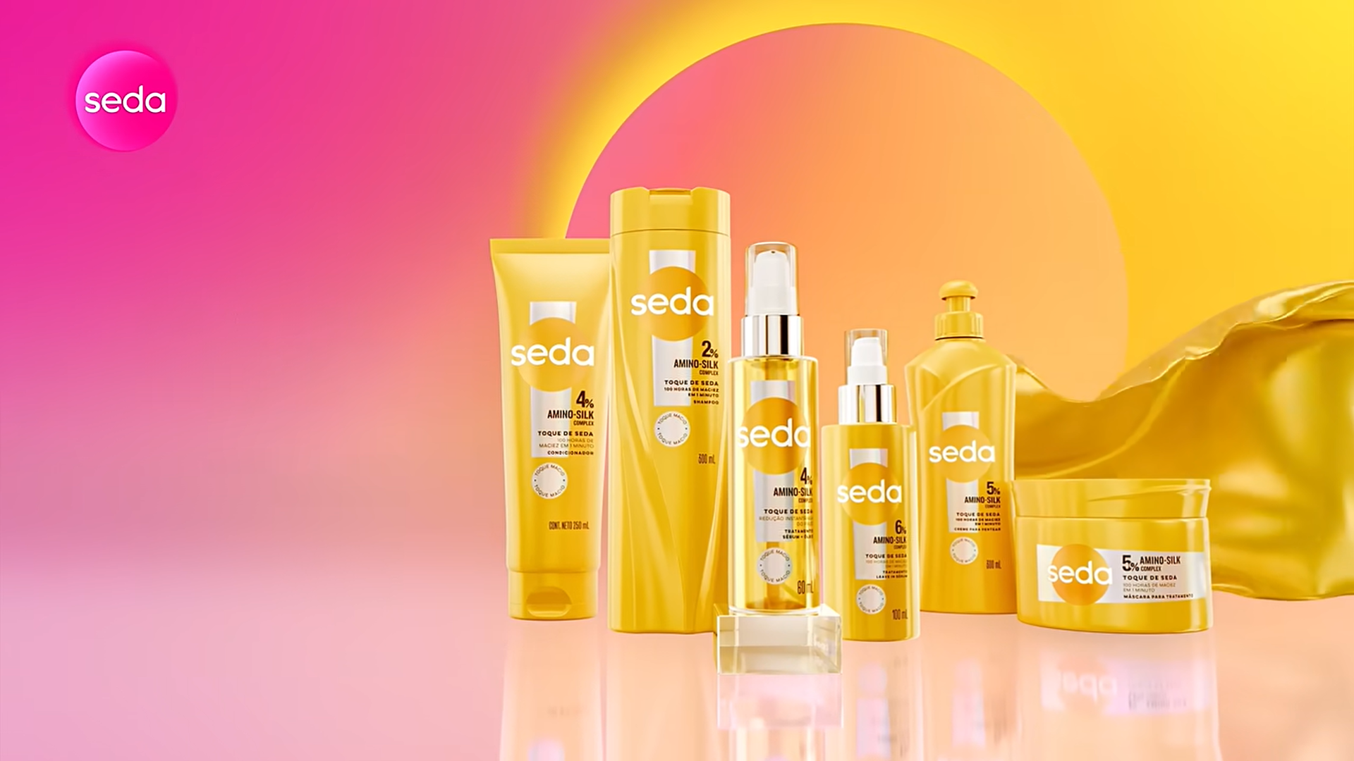 Linha de produtos Seda Amino-Silk complex.